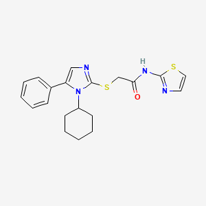 molecular formula C20H22N4OS2 B2525252 2-((1-cyclohexyl-5-phenyl-1H-imidazol-2-yl)thio)-N-(thiazol-2-yl)acetamide CAS No. 1206993-79-4
