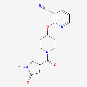 molecular formula C17H20N4O3 B2525257 2-((1-(1-Methyl-5-oxopyrrolidine-3-carbonyl)piperidin-4-yl)oxy)nicotinonitrile CAS No. 1797270-34-8