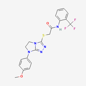 molecular formula C20H18F3N5O2S B2525285 2-((7-(4-methoxyphenyl)-6,7-dihydro-5H-imidazo[2,1-c][1,2,4]triazol-3-yl)thio)-N-(2-(trifluoromethyl)phenyl)acetamide CAS No. 921858-12-0