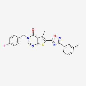 molecular formula C23H17FN4O2S B2525289 3-(4-fluorobenzyl)-5-methyl-6-[3-(3-methylphenyl)-1,2,4-oxadiazol-5-yl]thieno[2,3-d]pyrimidin-4(3H)-one CAS No. 1326908-53-5