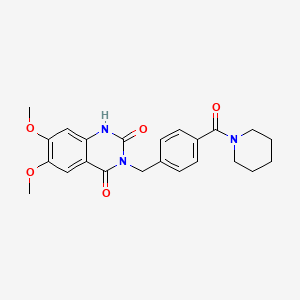 molecular formula C23H25N3O5 B2525292 6,7-dimethoxy-3-[4-(piperidin-1-ylcarbonyl)benzyl]quinazoline-2,4(1H,3H)-dione CAS No. 1105209-05-9