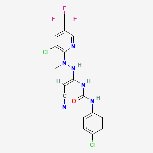 molecular formula C17H13Cl2F3N6O B2525294 N-(4-chlorophenyl)-N'-(1-{2-[3-chloro-5-(trifluoromethyl)-2-pyridinyl]-2-methylhydrazino}-2-cyanovinyl)urea CAS No. 337920-11-3