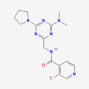 molecular formula C16H20FN7O B2525305 N-((4-(二甲氨基)-6-(吡咯烷-1-基)-1,3,5-三嗪-2-基)甲基)-3-氟异烟酰胺 CAS No. 2034420-43-2