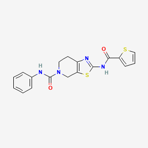 molecular formula C18H16N4O2S2 B2525308 N-苯基-2-(噻吩-2-甲酰胺)-6,7-二氢噻唑并[5,4-c]吡啶-5(4H)-甲酰胺 CAS No. 1351640-97-5