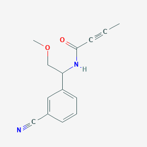 molecular formula C14H14N2O2 B2525333 N-[1-(3-Cyanophenyl)-2-methoxyethyl]but-2-ynamide CAS No. 2411304-35-1