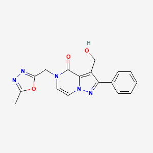 molecular formula C17H15N5O3 B2525336 3-(hydroxymethyl)-5-[(5-methyl-1,3,4-oxadiazol-2-yl)methyl]-2-phenylpyrazolo[1,5-a]pyrazin-4(5H)-one CAS No. 2108270-49-9