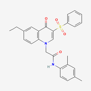 molecular formula C27H26N2O4S B2525341 2-[3-(benzenesulfonyl)-6-ethyl-4-oxo-1,4-dihydroquinolin-1-yl]-N-(2,4-dimethylphenyl)acetamide CAS No. 866588-91-2