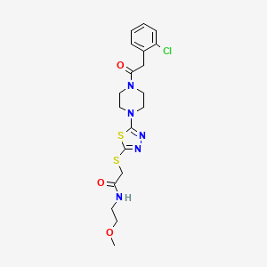 B2525375 2-((5-(4-(2-(2-chlorophenyl)acetyl)piperazin-1-yl)-1,3,4-thiadiazol-2-yl)thio)-N-(2-methoxyethyl)acetamide CAS No. 1105201-60-2