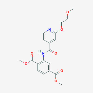 molecular formula C19H20N2O7 B2525378 2-(2-(2-甲氧基乙氧基)异烟酰胺)对苯二甲酸二甲酯 CAS No. 2034274-32-1