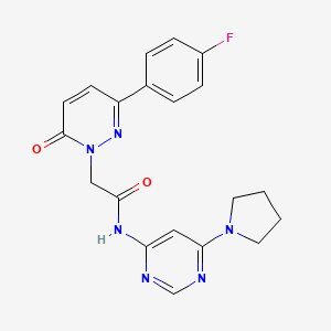 molecular formula C20H19FN6O2 B2525399 2-(3-(4-氟苯基)-6-氧代哒嗪-1(6H)-基)-N-(6-(吡咯烷-1-基)嘧啶-4-基)乙酰胺 CAS No. 1396870-20-4