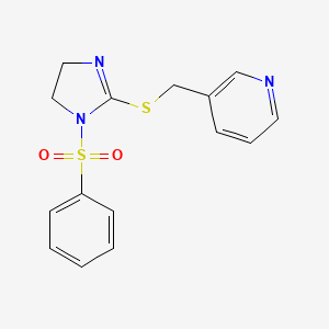 molecular formula C15H15N3O2S2 B2525413 3-[[1-(Benzenesulfonyl)-4,5-dihydroimidazol-2-yl]sulfanylmethyl]pyridine CAS No. 868218-72-8