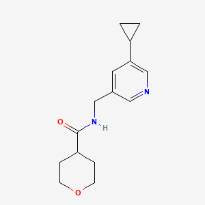 molecular formula C15H20N2O2 B2525423 N-((5-cyclopropylpyridin-3-yl)methyl)tetrahydro-2H-pyran-4-carboxamide CAS No. 2034539-45-0