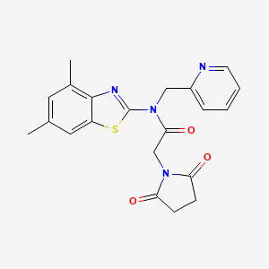 molecular formula C21H20N4O3S B2525425 N-(4,6-二甲基苯并[d]噻唑-2-基)-2-(2,5-二氧代吡咯烷-1-基)-N-(吡啶-2-甲基)乙酰胺 CAS No. 922941-61-5