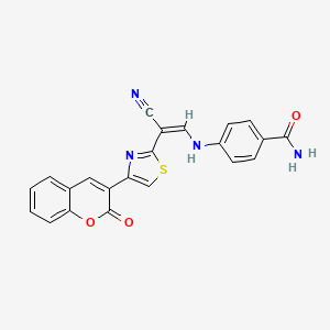 molecular formula C22H14N4O3S B2525440 (Z)-4-((2-cyano-2-(4-(2-oxo-2H-chromen-3-yl)thiazol-2-yl)vinyl)amino)benzamide CAS No. 383893-38-7