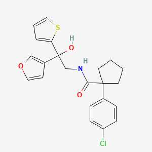 molecular formula C22H22ClNO3S B2525496 1-(4-chlorophenyl)-N-(2-(furan-3-yl)-2-hydroxy-2-(thiophen-2-yl)ethyl)cyclopentanecarboxamide CAS No. 2034239-24-0