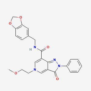 molecular formula C24H22N4O5 B2525532 N-(benzo[d][1,3]dioxol-5-ylmethyl)-5-(2-methoxyethyl)-3-oxo-2-phenyl-3,5-dihydro-2H-pyrazolo[4,3-c]pyridine-7-carboxamide CAS No. 921834-50-6