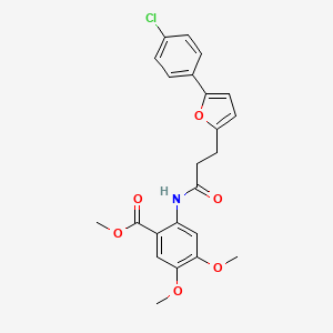 molecular formula C23H22ClNO6 B2525537 Methyl 2-(3-(5-(4-chlorophenyl)furan-2-yl)propanamido)-4,5-dimethoxybenzoate CAS No. 941948-01-2