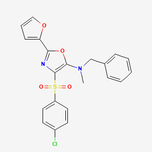 molecular formula C21H17ClN2O4S B2525552 N-benzyl-4-[(4-chlorophenyl)sulfonyl]-2-(furan-2-yl)-N-methyl-1,3-oxazol-5-amine CAS No. 862794-47-6