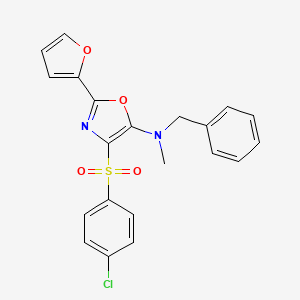 molecular formula C21H17ClN2O4S B2525552 N-benzyl-4-(4-chlorobenzenesulfonyl)-2-(furan-2-yl)-N-methyl-1,3-oxazol-5-amine CAS No. 862794-47-6