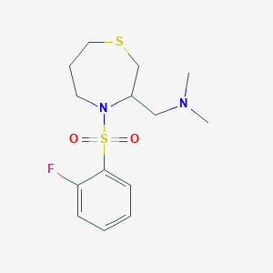 molecular formula C14H21FN2O2S2 B2525554 1-(4-((2-fluorophenyl)sulfonyl)-1,4-thiazepan-3-yl)-N,N-dimethylmethanamine CAS No. 1428367-66-1