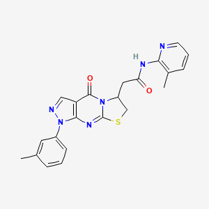 molecular formula C22H20N6O2S B2525599 2-[6-(3-Methylphenyl)-2-oxo-10-thia-1,5,6,8-tetrazatricyclo[7.3.0.03,7]dodeca-3(7),4,8-trien-12-yl]-N-(3-methylpyridin-2-yl)acetamide CAS No. 952883-34-0