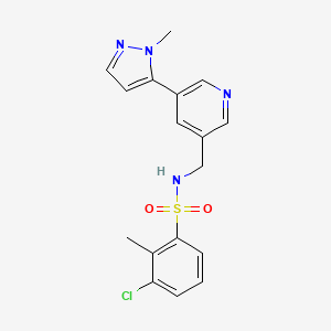 molecular formula C17H17ClN4O2S B2525605 3-chloro-2-methyl-N-((5-(1-methyl-1H-pyrazol-5-yl)pyridin-3-yl)methyl)benzenesulfonamide CAS No. 2034336-84-8