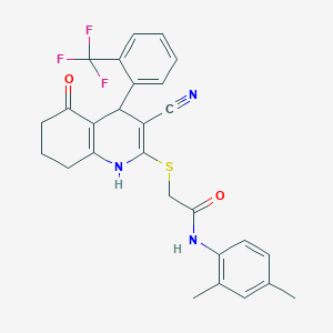 2-({3-cyano-5-oxo-4-[2-(trifluoromethyl)phenyl]-1,4,5,6,7,8-hexahydroquinolin-2-yl}sulfanyl)-N-(2,4-dimethylphenyl)acetamide