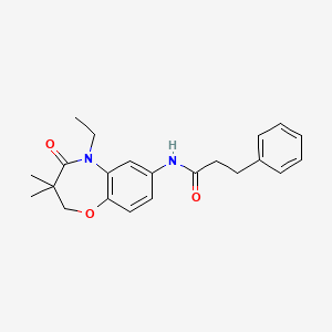 molecular formula C22H26N2O3 B2525644 N-(5-ethyl-3,3-dimethyl-4-oxo-2,3,4,5-tetrahydrobenzo[b][1,4]oxazepin-7-yl)-3-phenylpropanamide CAS No. 921789-80-2