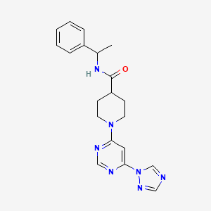 molecular formula C20H23N7O B2525658 1-(6-(1H-1,2,4-triazol-1-yl)pyrimidin-4-yl)-N-(1-phenylethyl)piperidine-4-carboxamide CAS No. 1797727-86-6