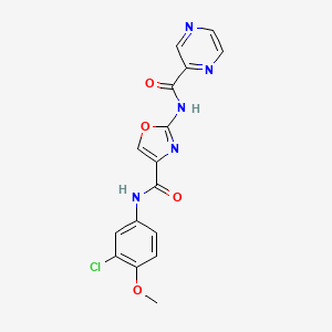 molecular formula C16H12ClN5O4 B2525693 N-(3-氯-4-甲氧基苯基)-2-(吡嗪-2-甲酰胺基)恶唑-4-甲酰胺 CAS No. 1396886-60-4
