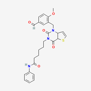 molecular formula C27H27N3O5S B2525694 6-{1-[(5-甲酰-2-甲氧基苯基)甲基]-2,4-二氧代-1H,2H,3H,4H-噻吩并[3,2-d]嘧啶-3-基}-N-苯基己酰胺 CAS No. 912885-05-3
