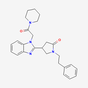 molecular formula C26H30N4O2 B2525729 4-(1-(2-氧代-2-(哌啶-1-基)乙基)-1H-苯并[d]咪唑-2-基)-1-苯乙基吡咯烷-2-酮 CAS No. 915188-92-0