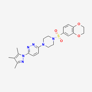 molecular formula C22H26N6O4S B2525745 3-(4-((2,3-dihydrobenzo[b][1,4]dioxin-6-yl)sulfonyl)piperazin-1-yl)-6-(3,4,5-trimethyl-1H-pyrazol-1-yl)pyridazine CAS No. 1019104-56-3