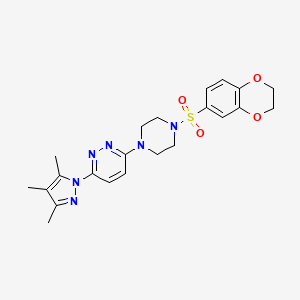 molecular formula C22H26N6O4S B2525745 3-(4-((2,3-二氢苯并[b][1,4]二氧杂环-6-基)磺酰基)哌嗪-1-基)-6-(3,4,5-三甲基-1H-吡唑-1-基)哒嗪 CAS No. 1019104-56-3