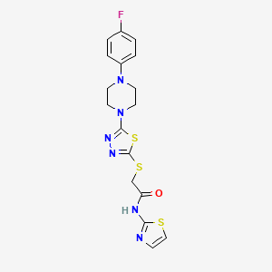 molecular formula C17H17FN6OS3 B2525776 2-((5-(4-(4-fluorophenyl)piperazin-1-yl)-1,3,4-thiadiazol-2-yl)thio)-N-(thiazol-2-yl)acetamide CAS No. 1331339-69-5