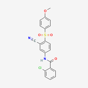 molecular formula C21H15ClN2O4S B2525825 2-chloro-N-[3-cyano-4-(4-methoxyphenyl)sulfonylphenyl]benzamide CAS No. 477866-67-4
