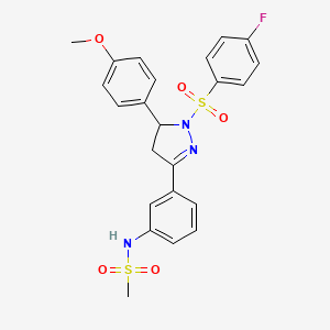 molecular formula C23H22FN3O5S2 B2525829 N-(3-(1-((4-fluorophenyl)sulfonyl)-5-(4-methoxyphenyl)-4,5-dihydro-1H-pyrazol-3-yl)phenyl)methanesulfonamide CAS No. 851782-26-8