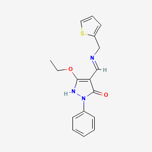 molecular formula C17H17N3O2S B2525839 5-ethoxy-2-phenyl-4-{[(2-thienylmethyl)amino]methylene}-2,4-dihydro-3H-pyrazol-3-one CAS No. 338751-03-4