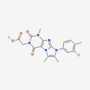 molecular formula C20H20ClN5O4 B2525853 Acétate de méthyle 2-[6-(3-chloro-4-méthylphényl)-4,7,8-triméthyl-1,3-dioxopurino[7,8-a]imidazol-2-yl] CAS No. 878733-49-4