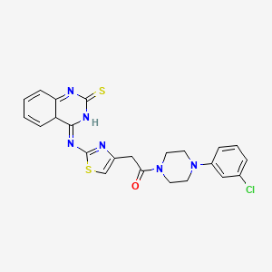 molecular formula C23H21ClN6OS2 B2525864 1-[4-(3-Chlorophenyl)piperazin-1-yl]-2-{2-[(2-sulfanylidene-1,2-dihydroquinazolin-4-yl)amino]-1,3-thiazol-4-yl}ethan-1-one CAS No. 689267-09-2