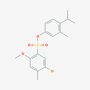 molecular formula C18H21BrO4S B2525876 3-Methyl-4-(propan-2-yl)phenyl 5-bromo-2-methoxy-4-methylbenzene-1-sulfonate CAS No. 2361740-68-1