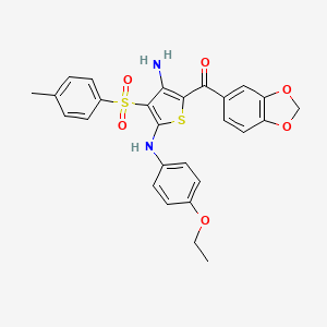 molecular formula C27H24N2O6S2 B2525879 (3-Amino-5-((4-ethoxyphenyl)amino)-4-tosylthiophen-2-yl)(benzo[d][1,3]dioxol-5-yl)methanone CAS No. 947169-31-5
