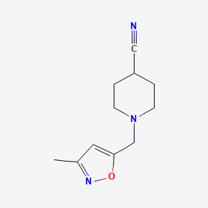 molecular formula C11H15N3O B2525880 1-((3-Methylisoxazol-5-yl)methyl)piperidine-4-carbonitrile CAS No. 2034456-98-7