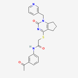 molecular formula C23H22N4O3S B2525881 N-(3-acetylphenyl)-2-((2-oxo-1-(pyridin-3-ylmethyl)-2,5,6,7-tetrahydro-1H-cyclopenta[d]pyrimidin-4-yl)thio)acetamide CAS No. 933205-07-3