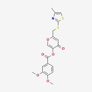 molecular formula C19H17NO6S2 B2525882 6-(((4-methylthiazol-2-yl)thio)methyl)-4-oxo-4H-pyran-3-yl 3,4-dimethoxybenzoate CAS No. 877815-93-5