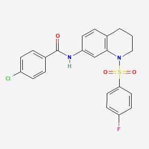 molecular formula C22H18ClFN2O3S B2525892 4-氯化-N-(1-((4-氟苯基)磺酰基)-1,2,3,4-四氢喹啉-7-基)苯甲酰胺 CAS No. 1005302-23-7