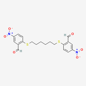 molecular formula C20H20N2O6S2 B2525893 2-((6-((2-Formyl-4-nitrophenyl)sulfanyl)Hexyl)sulfanyl)-5-nitrobenzenecarbaldehyde CAS No. 329778-05-4