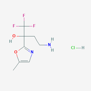 molecular formula C8H12ClF3N2O2 B2525898 4-氨基-1,1,1-三氟-2-(5-甲基-1,3-恶唑-2-基)丁烷-2-醇;盐酸盐 CAS No. 2253640-23-0
