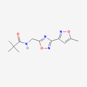 molecular formula C12H16N4O3 B2525900 N-((3-(5-甲基异恶唑-3-基)-1,2,4-恶二唑-5-基)甲基)叔丁酰胺 CAS No. 2034504-87-3