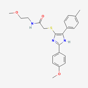 molecular formula C22H25N3O3S B2525908 N-(2-methoxyethyl)-2-((2-(4-methoxyphenyl)-5-(p-tolyl)-1H-imidazol-4-yl)thio)acetamide CAS No. 901259-52-7